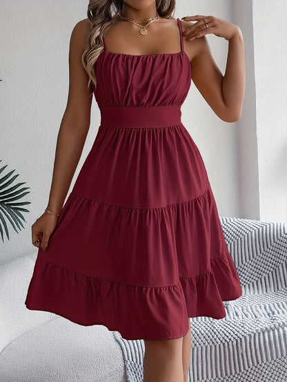 Damen Sommerkleid mit Spaghettiträgern und Stufenrock – Elegantes Freizeit- und Urlaubskleid