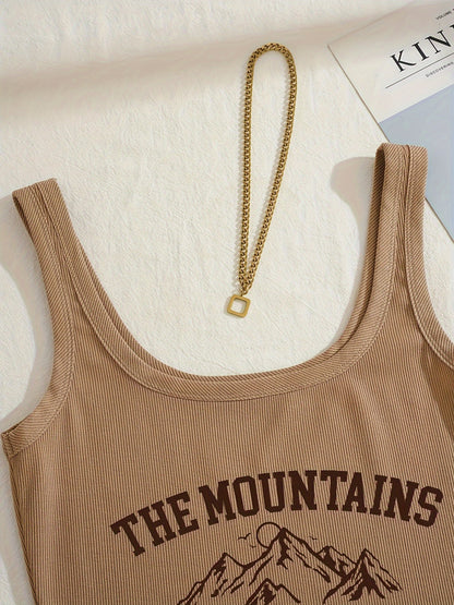 Damen Sport-Set Freizeit Top und Shorts mit Print – The Mountains Adventure, Sommer Loungewear