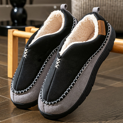 Herren Pantoffeln mit warmem Futter – Braun, Schwarz, Grau, Mokassin-Stil