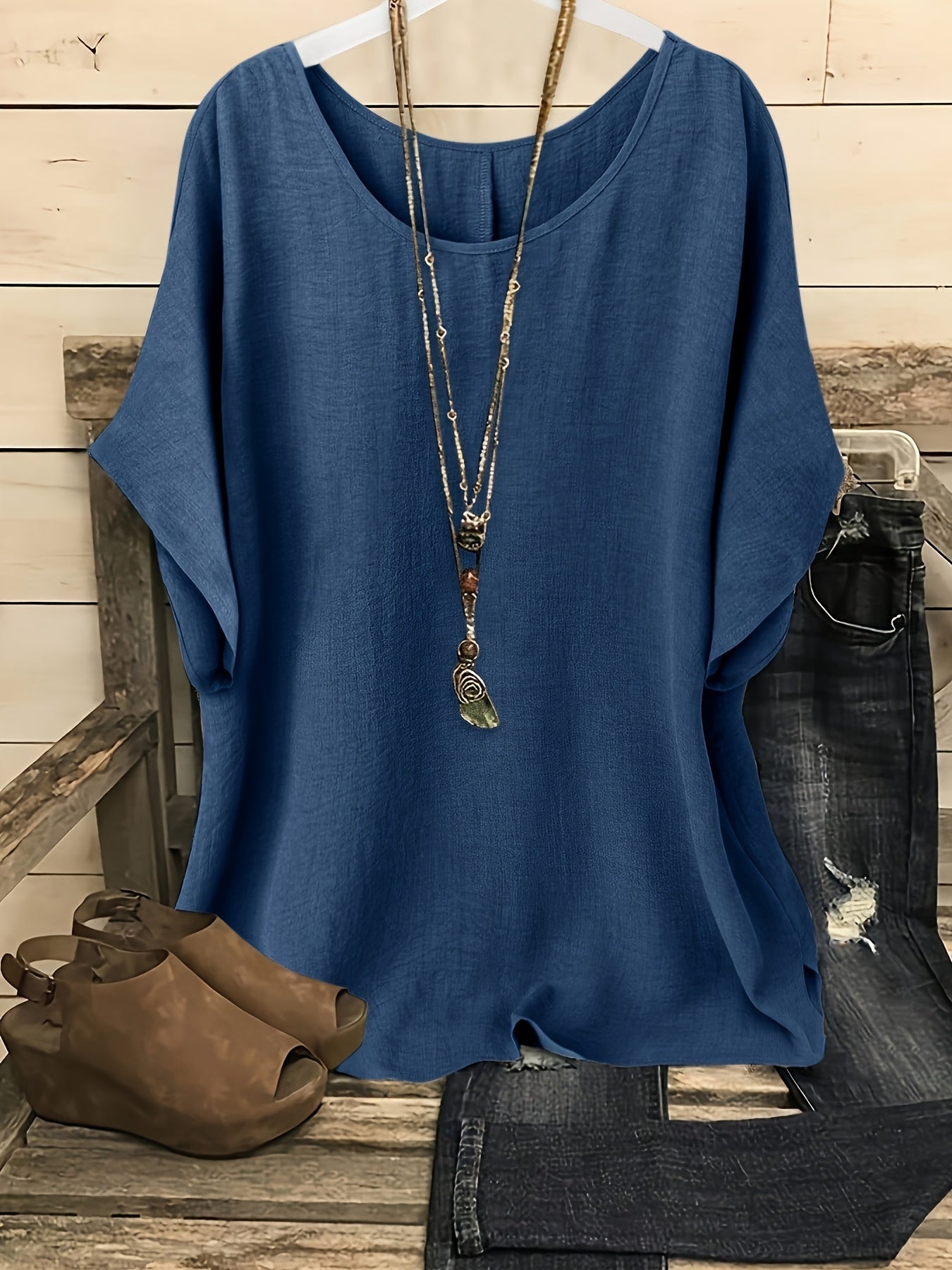 Damen Casual Oversize Shirt mit Rundhals – Bequemer Sommer-Look für Alltag & Freizeit