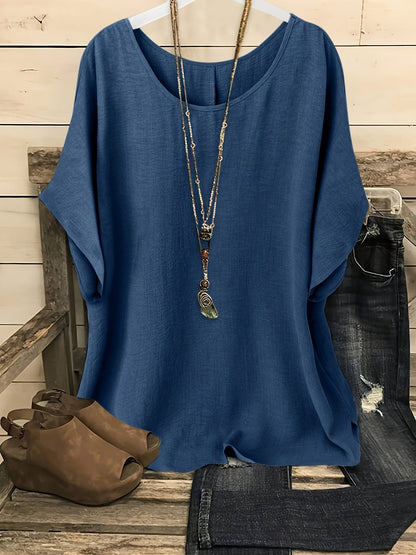 Damen Casual Oversize Shirt mit Rundhals – Bequemer Sommer-Look für Alltag & Freizeit