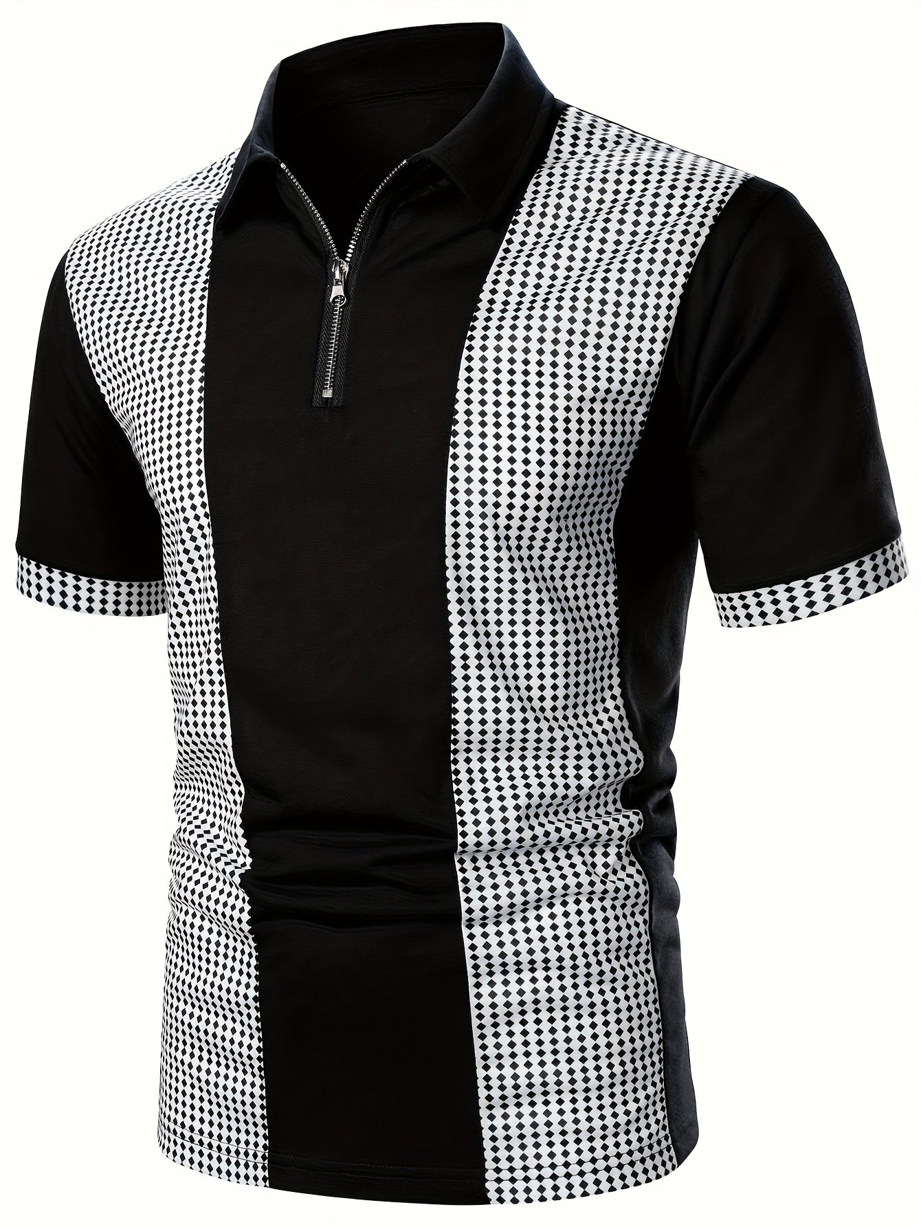 Herren Polohemd mit modernem Zip-Kragen und Kontrastmuster – Stilvolles Poloshirt für Business & Freizeit