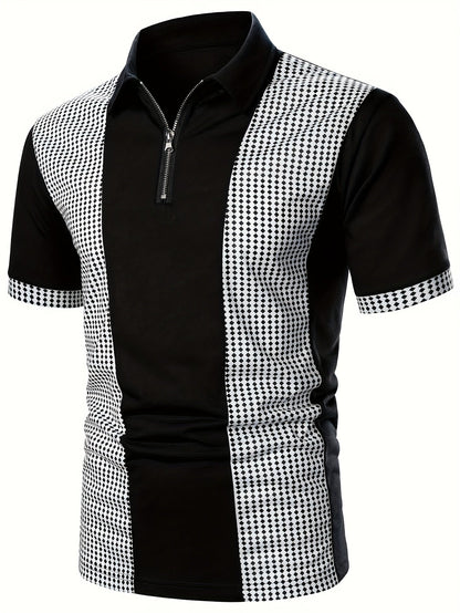 Herren Polohemd mit modernem Zip-Kragen und Kontrastmuster – Stilvolles Poloshirt für Business & Freizeit