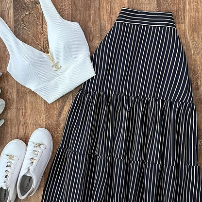 Damen Resort Style Set – Elegantes Zweiteiler-Outfit mit Top und Maxi-Rock, Freizeit & Urlaub