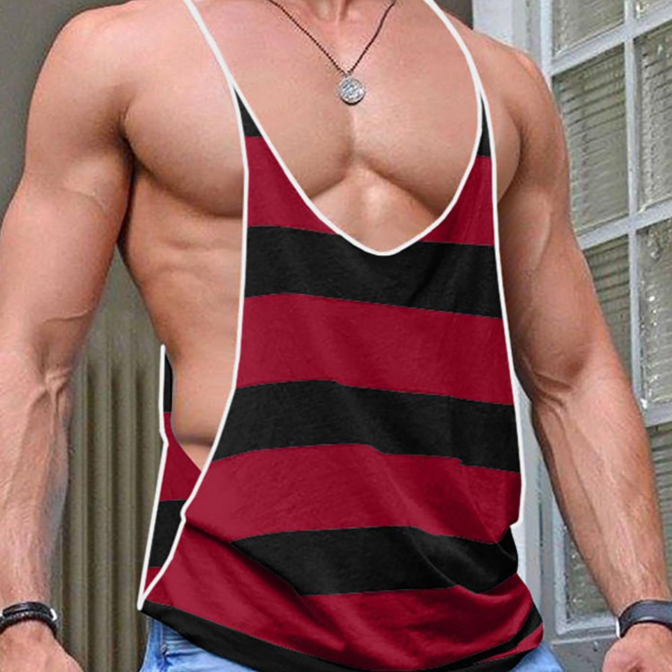 Herren Stringer Tanktop mit Streifen – Sportliches Fitness- und Freizeitshirt