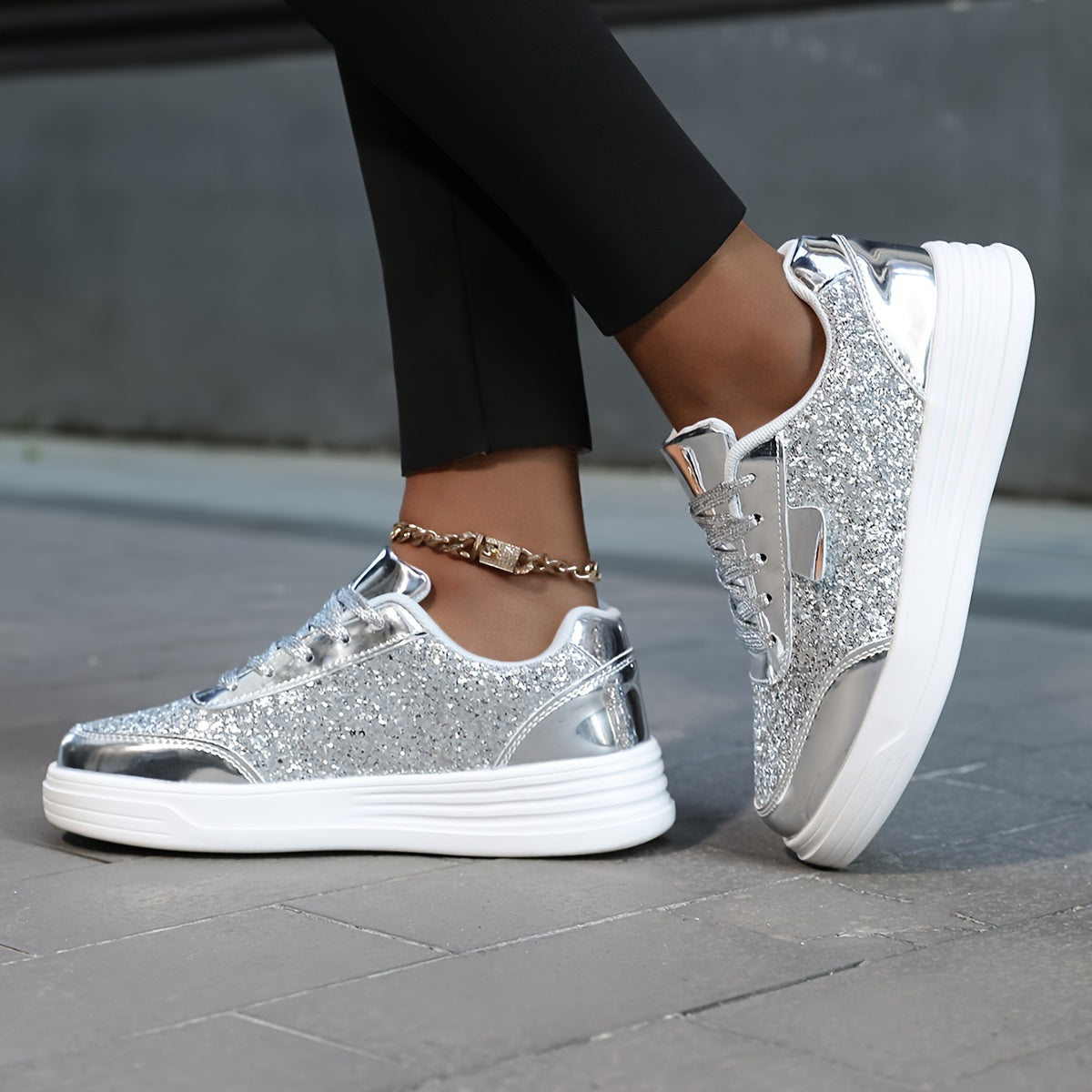Damen Glitzer Sneaker für Alltag und Party – Modische Freizeitschuhe mit Plateau und Glanz-Effekt