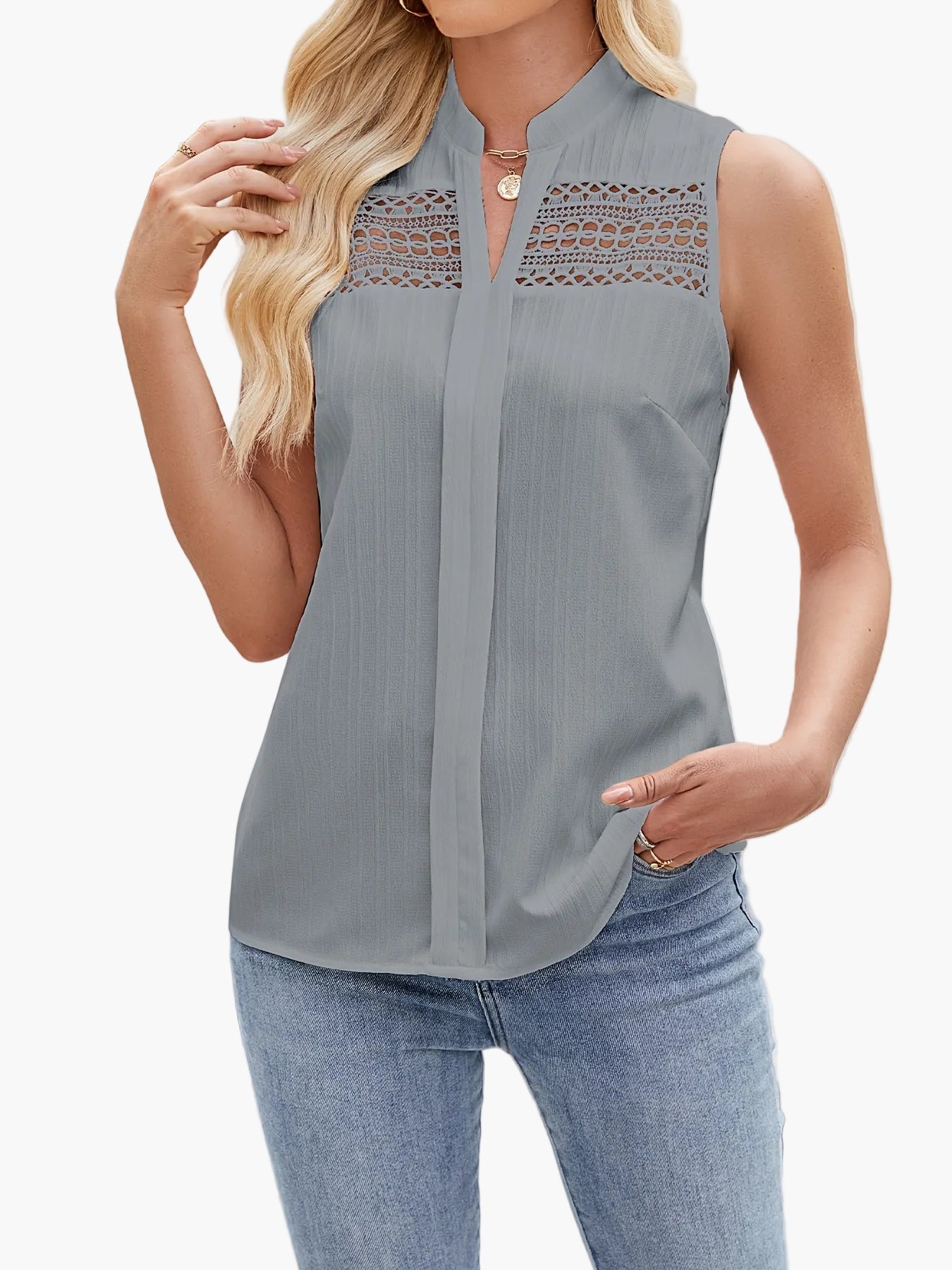 Damen Elegante Ärmellose Bluse mit Spitzendetails für Freizeit und Büro