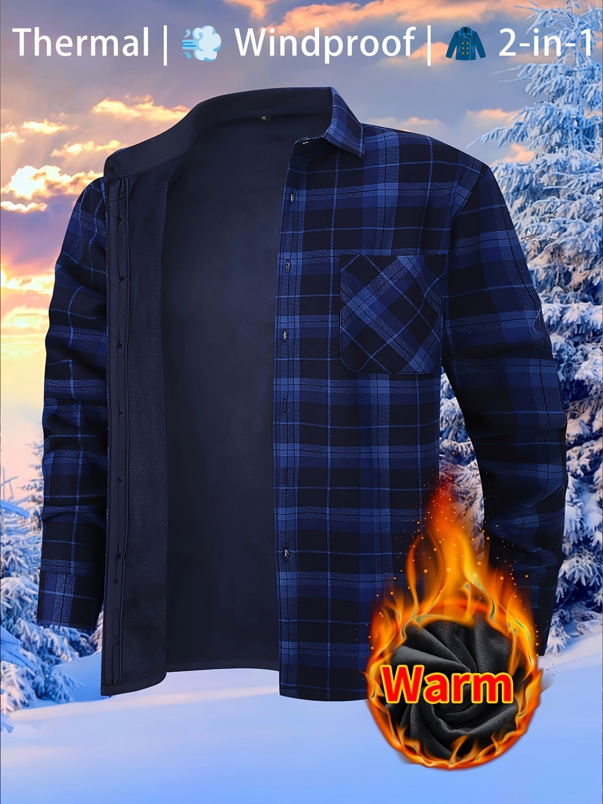 Herren Thermohemd-Jacke 2-in-1 mit Windschutz und Warmfutter – Kariertes Outdoor-Freizeithemd