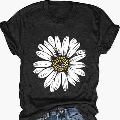 Damen T-Shirt mit Gänseblümchen-Print – Lässiges Sommer Oberteil im Boho-Stil