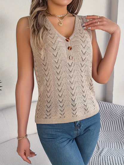 Damen Stricktop im Boho-Stil mit Knopfleiste – Perfekt für Freizeit & Urlaub