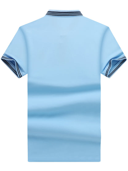 Herren Poloshirt mit gestreiftem Kragen und sportlichem Wappen – Klassischer Freizeitstil
