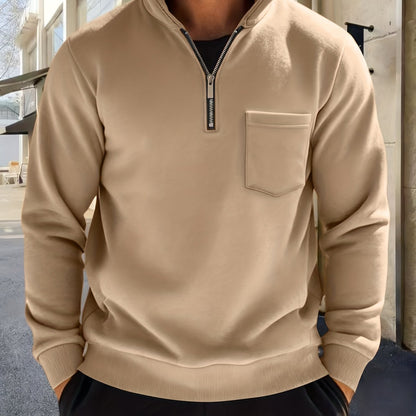 Herren Sweatshirt mit Stehkragen, Reißverschluss & Brusttasche, Langarm
