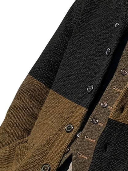 Herren Strickjacke mit Schalkragen, Zweifarbig, Knopfleiste, Lange Ärmel