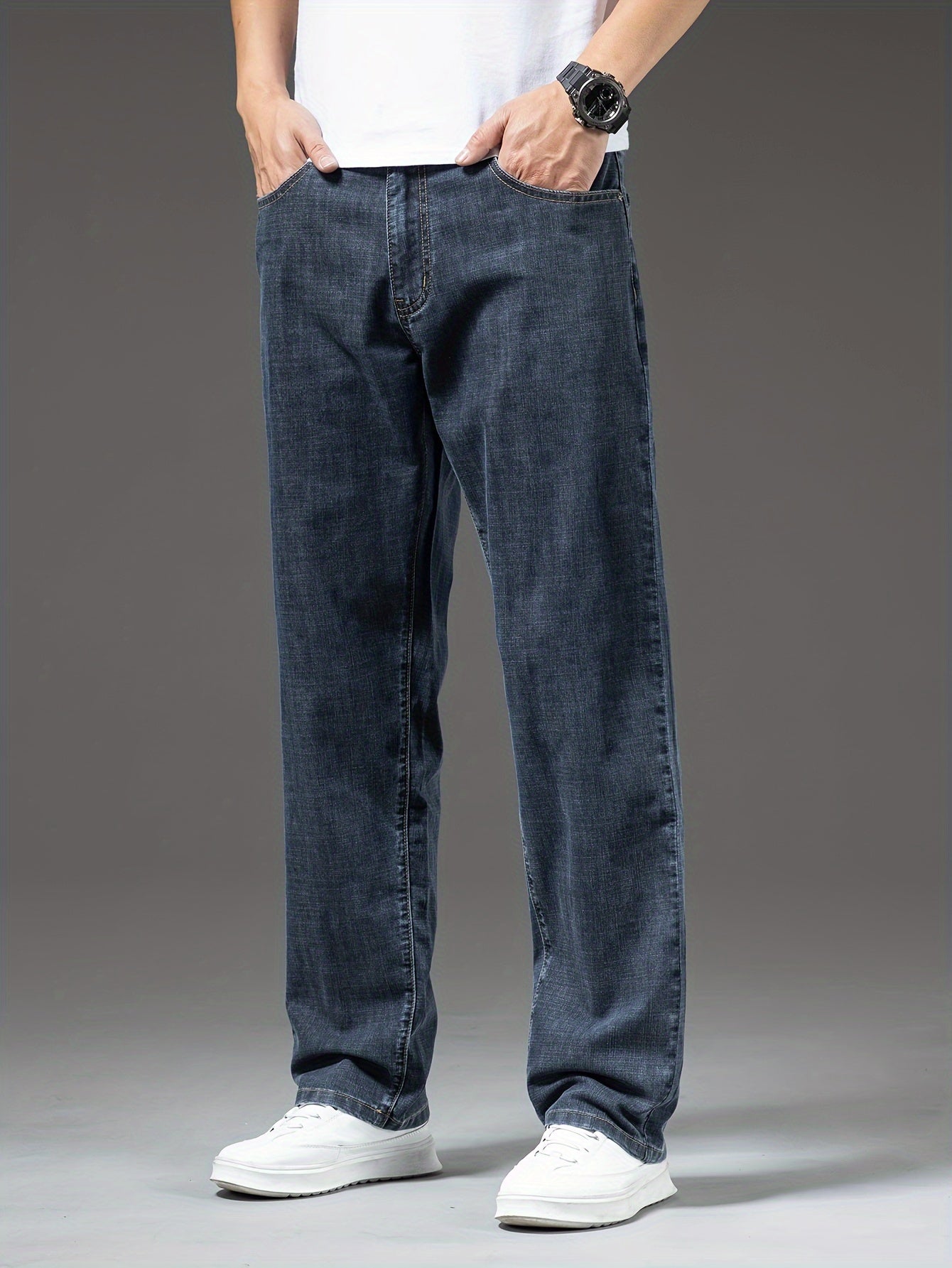 Herren Jeans Regular Fit Weit Bequem Freizeit Basic Denimhose