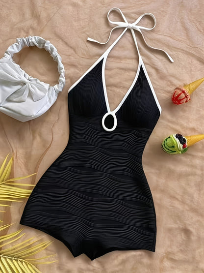 Damen Badeanzug mit Wellenstruktur und Boyshort-Schnitt – Eleganter Einteiler für Strand und Pool