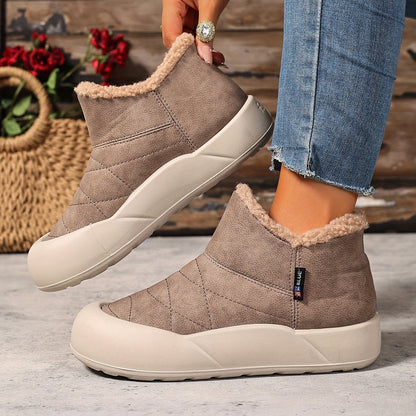 Damen Winterstiefeletten mit dicker Sohle und Plüschfutter, gesteppt, knöchelhoch