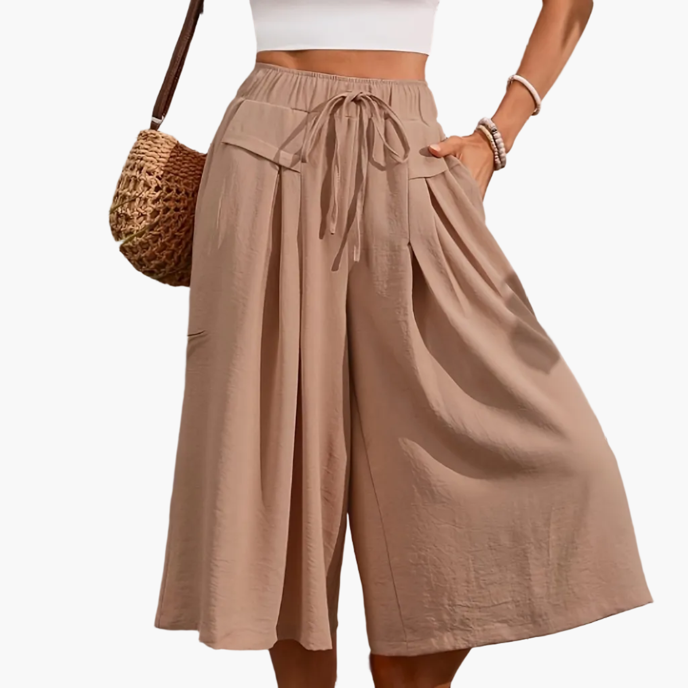 Damen Elegante Culotte Caprihose mit weitem Bein für Sommer und Freizeit