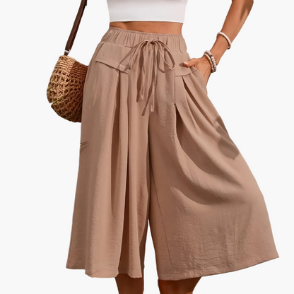 Damen Elegante Culotte Caprihose mit weitem Bein für Sommer und Freizeit