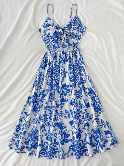 Damen Midikleid mit floraler Musterung und Cut-Out – Femininer Sommerstil für Freizeit und Events