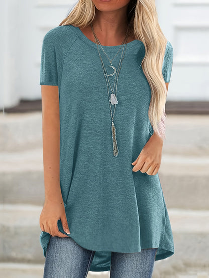 Damen Tunika T-Shirt mit kurzen Ärmeln und lockerem Schnitt – Bequemes Freizeit-Oberteil für Alltag und Büro