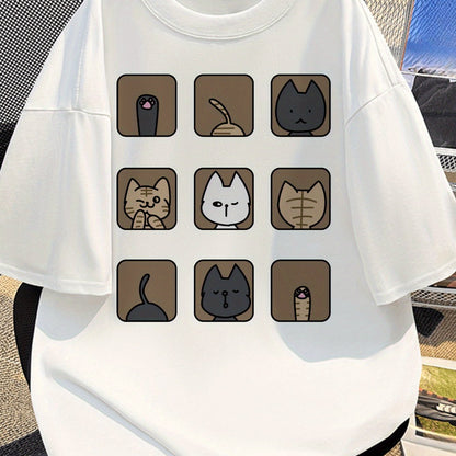 Unisex T-Shirt mit lustigem Katzenmotiv, lockerer Stil, ideal für Alltag & Freizeit