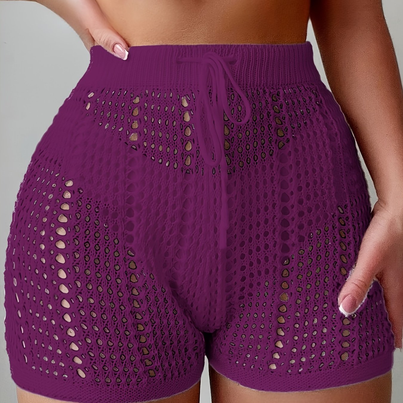 Damen Häkel-Shorts im Beach-Style mit High Waist und Kordelzug – Modischer Badeanzug-Überwurf