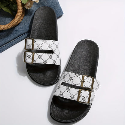 Damen Slide Sandalen mit Doppelriemen und Schnallen – Modische Freizeitschuhe für Alltag und Urlaub