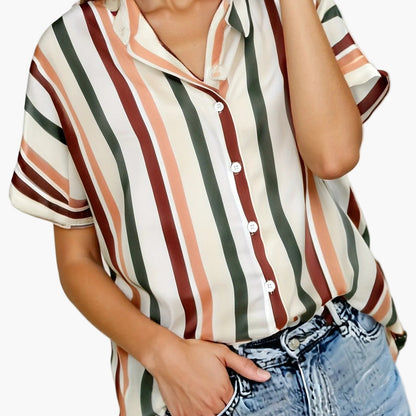 Damen Sommerbluse im Streifen-Look – Lässige Hemdbluse für Freizeit und Urlaub