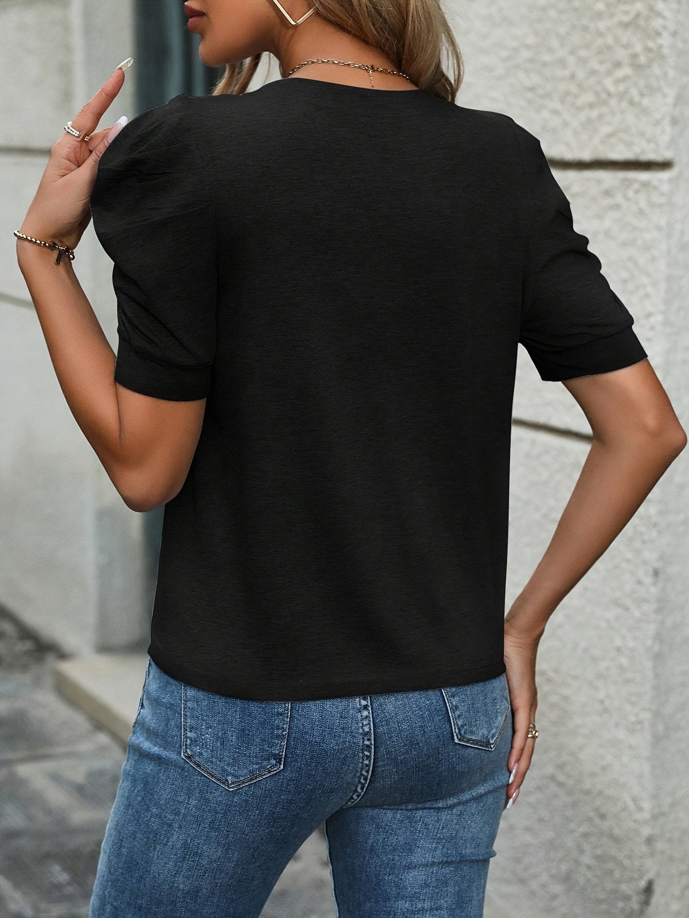 Damen Elegantes T-Shirt mit Puffärmeln für Alltag und Freizeit