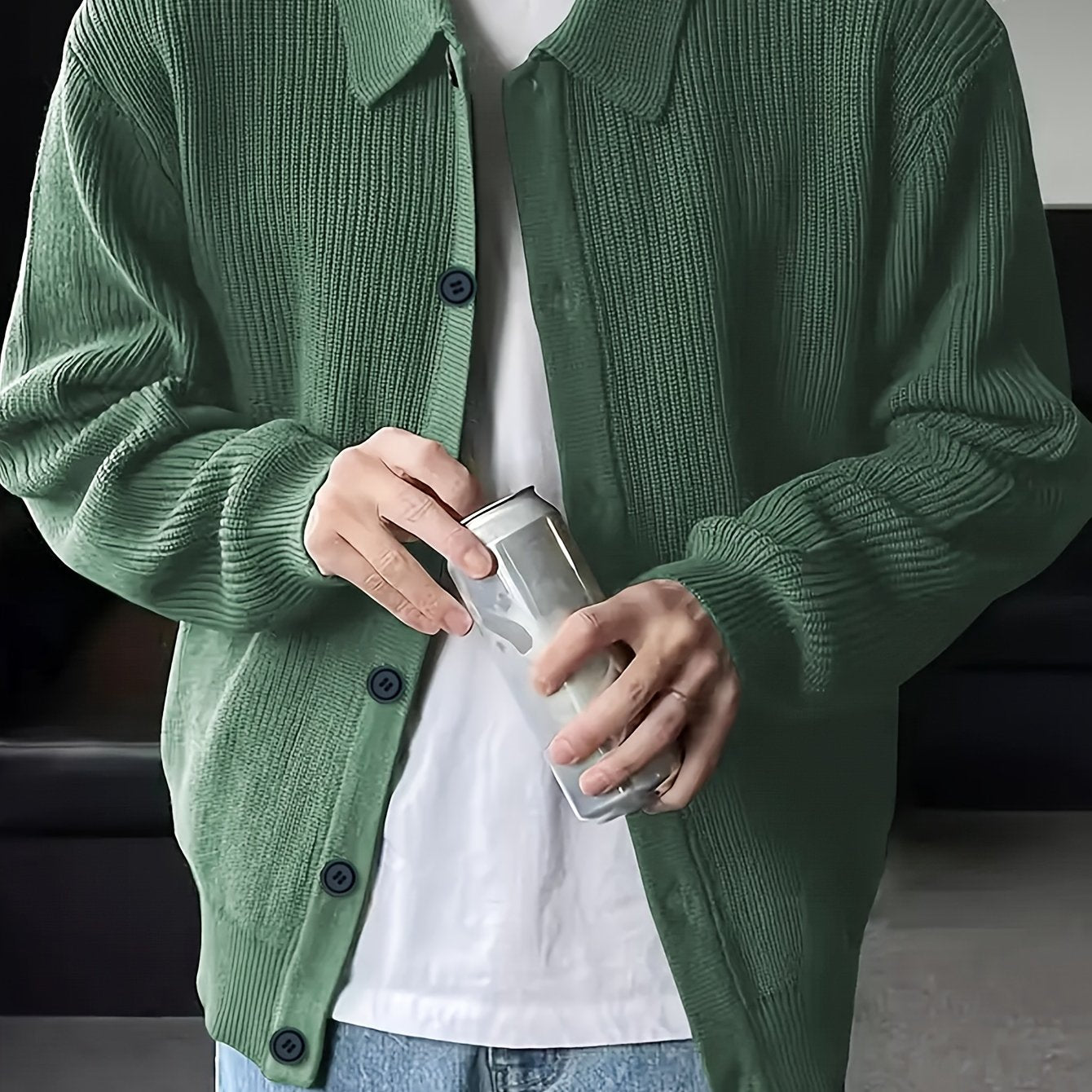 Gerippter Herren Cardigan mit Kragen und Knopfleiste, lässige Strickjacke für Männer