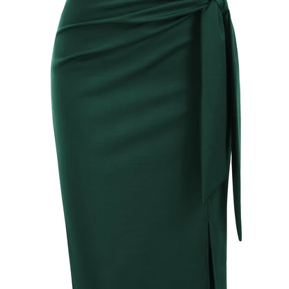 Damen Eleganter Midirock mit Knoten-Detail und Schlitz – Perfekt für Büro & Ausgehen