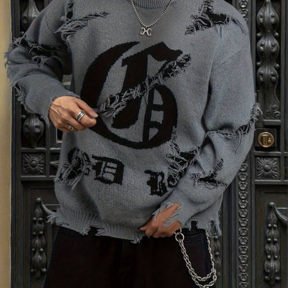 Unisex Pullover mit Riss-Details und Rundhalsausschnitt in Distressed-Optik
