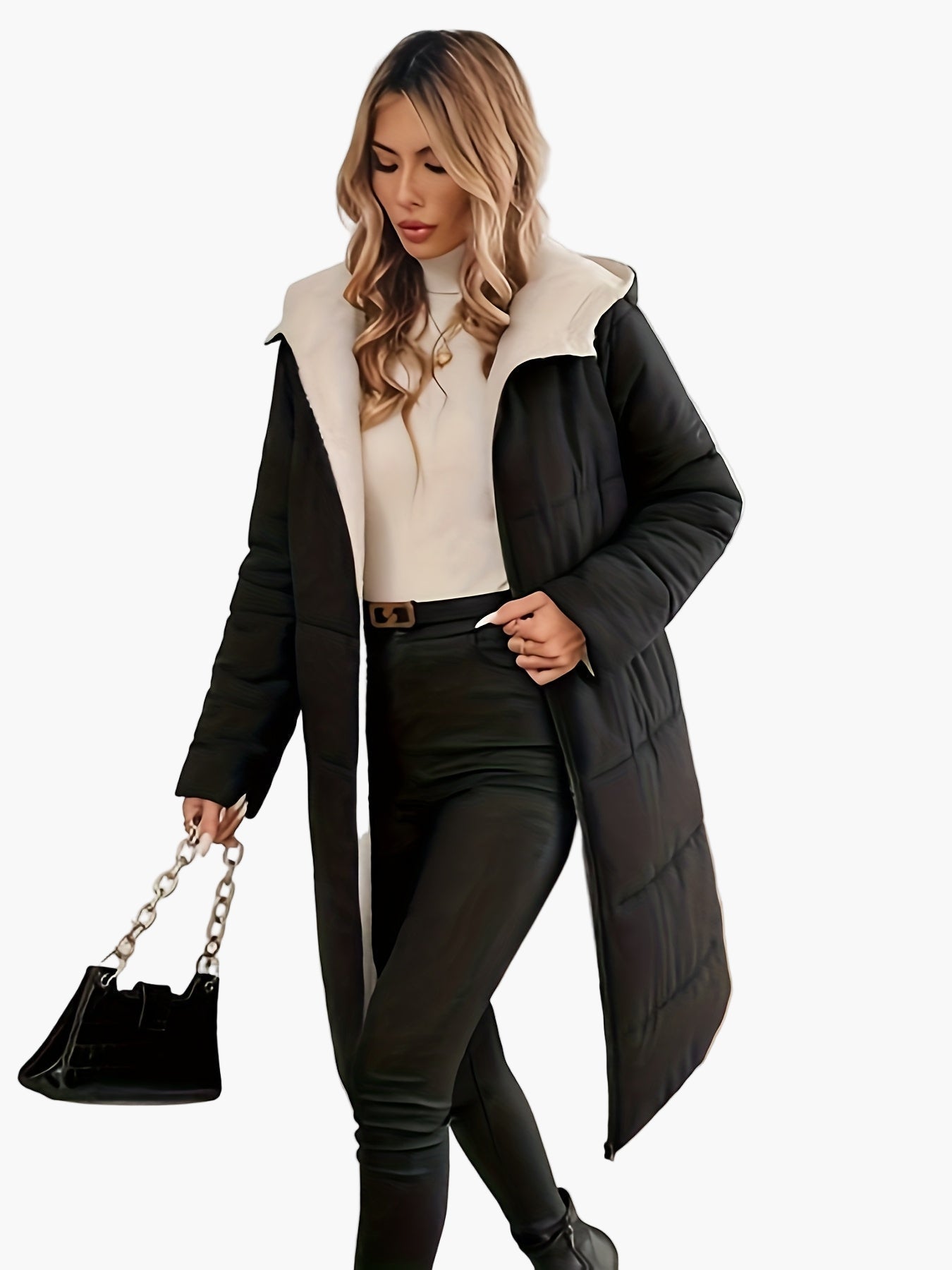 Damen Winter Steppmantel mit Kapuze – Eleganter langer Mantel für kalte Tage