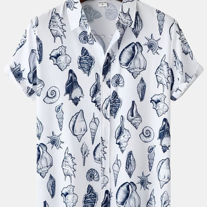 Herren Kurzarm Freizeithemd mit Muschel-Print – Modernes Urlaubshemd für Strand und Sommer
