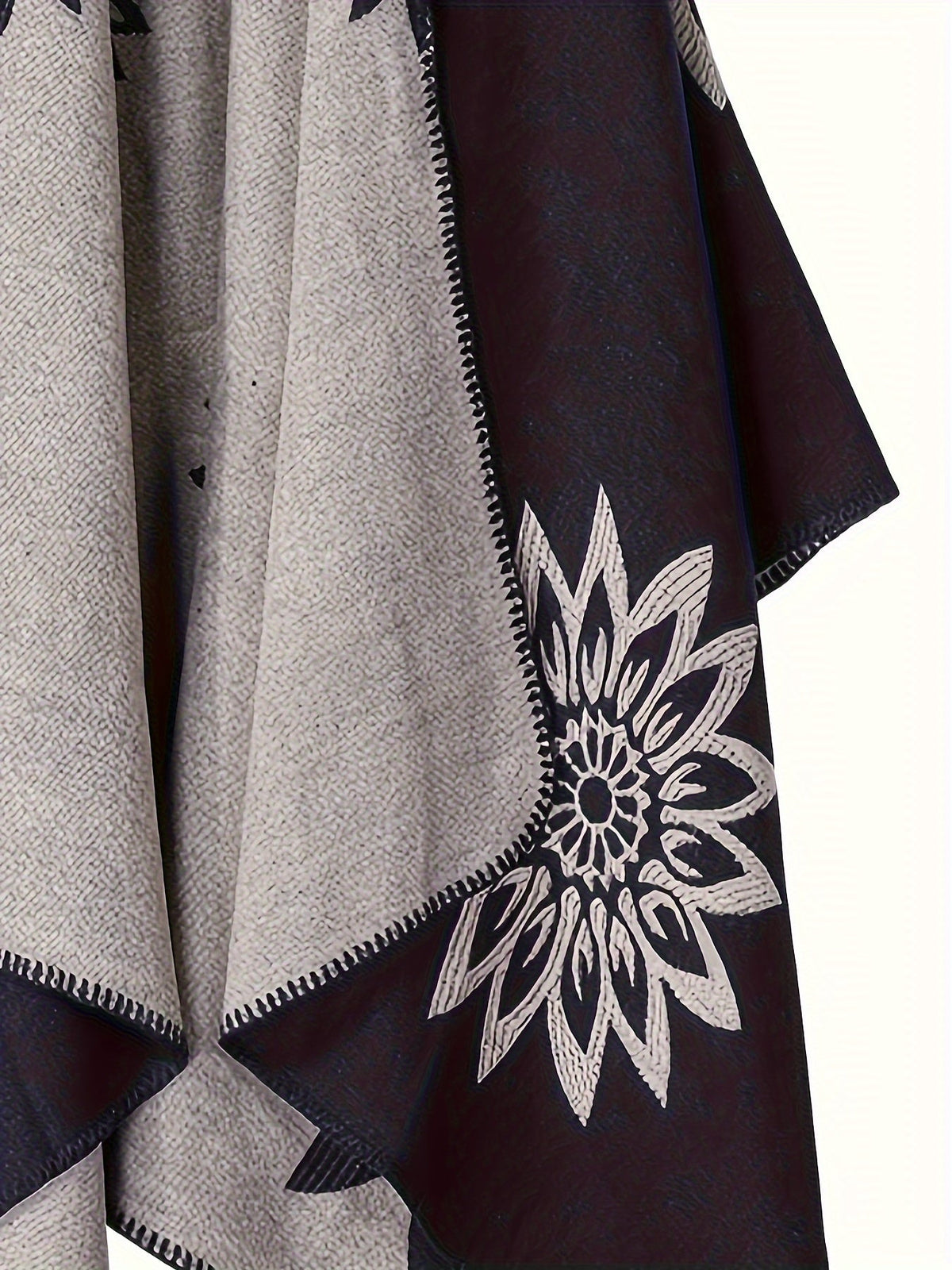 Damen Poncho Wende-Cape mit floralem Muster und gesticktem Rand