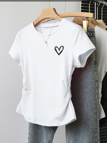 Damen T-Shirt mit Herz-Print und modernem, figurbetontem Schnitt – Alltagsmode mit Stil