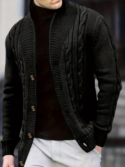 Herren Strickjacke Zopfmuster mit Schalkragen und Knöpfen