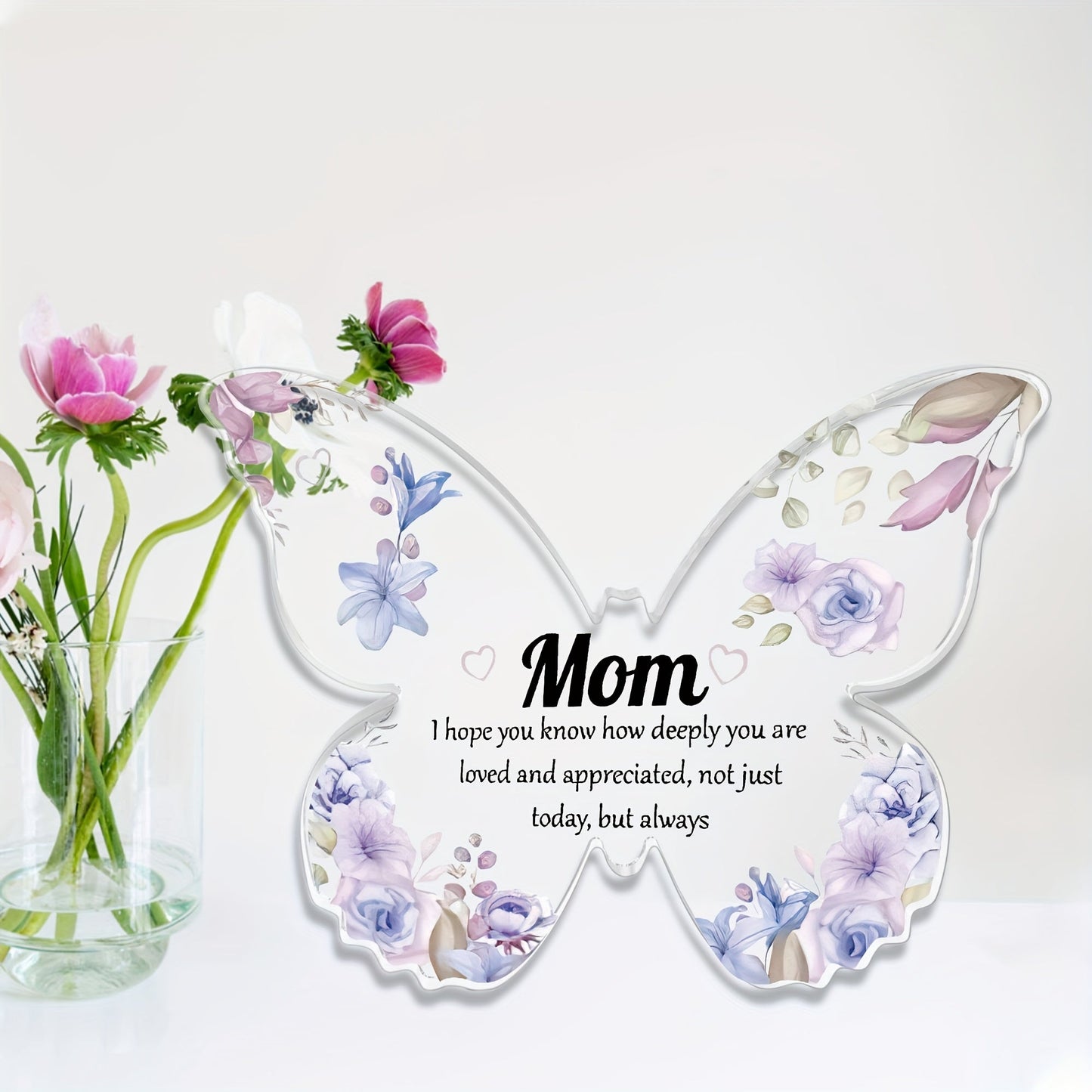 Schmetterling Deko Geschenk für Mutter – Vintage Acryl Tischdekoration mit Blumen – Muttertag, Dankeschön, Wertschätzung