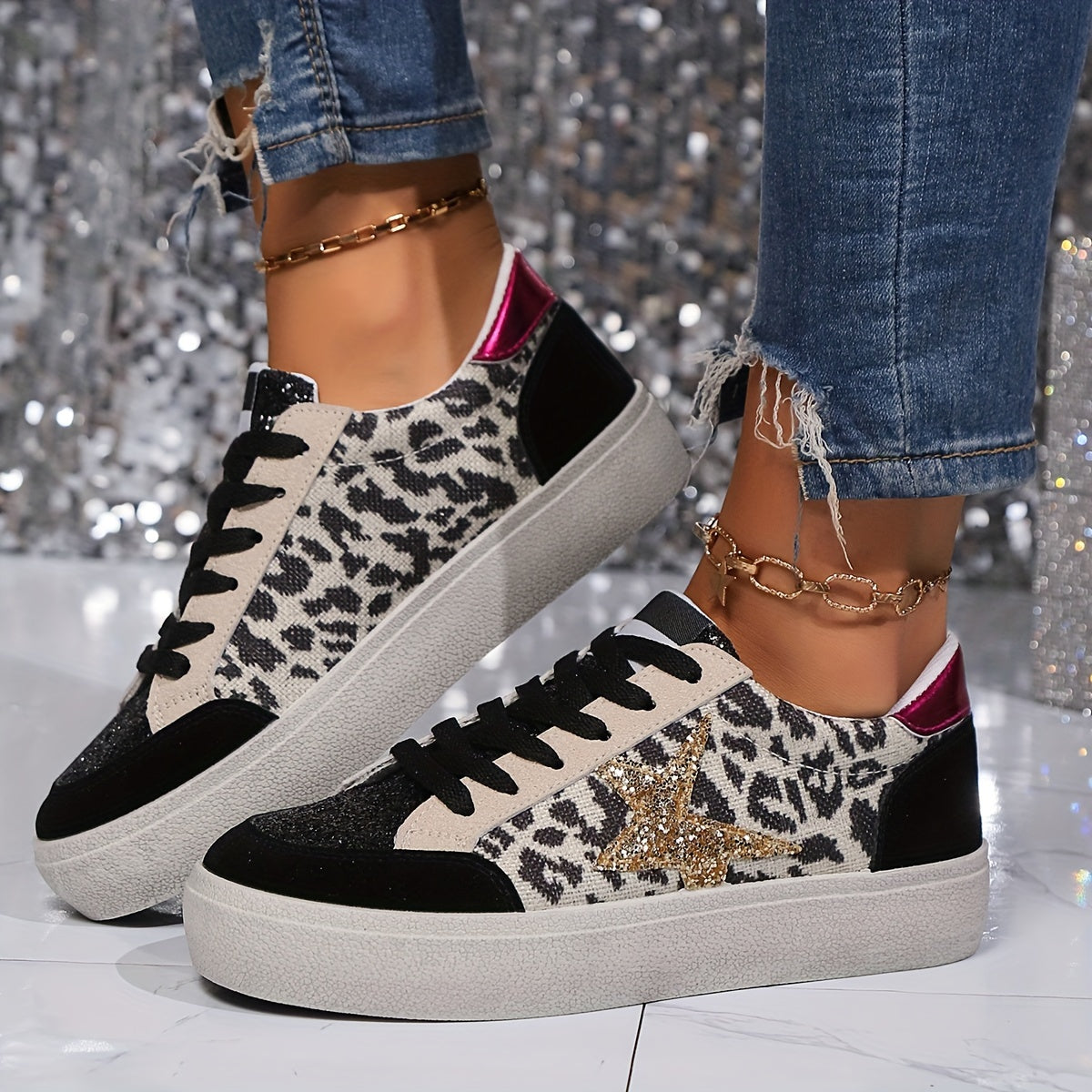 Damen Sneaker mit Glitzerstern – Modische Freizeitschuhe für Alltag & Party