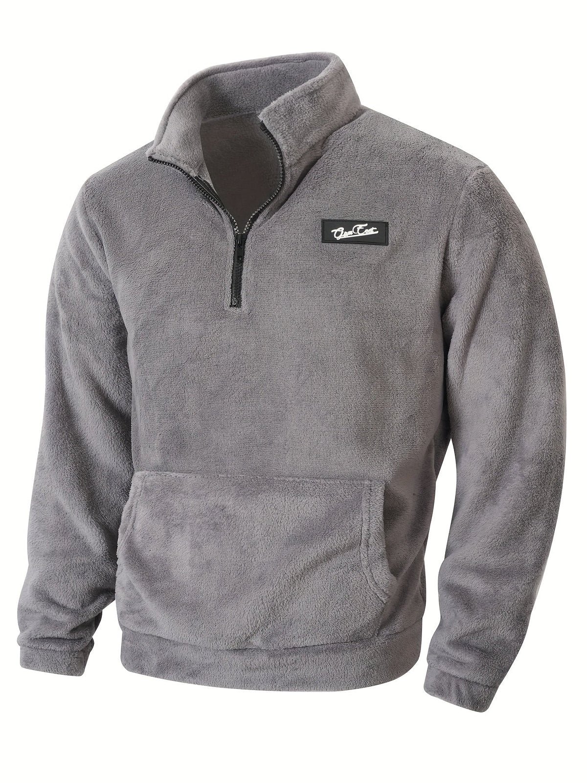 Fleece Pullover Herren mit Reißverschluss Stehkragen und Kängurutasche