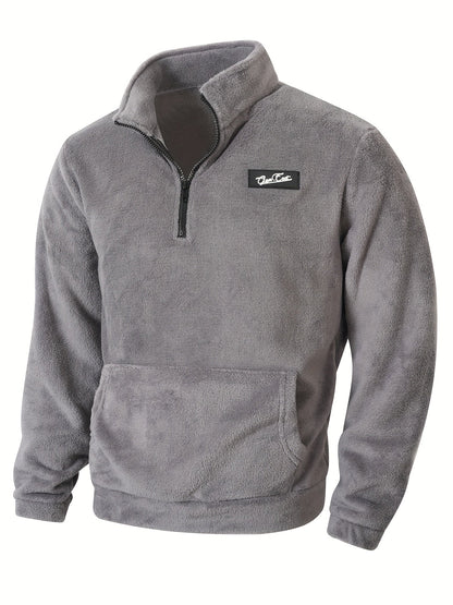 Fleece Pullover Herren mit Reißverschluss Stehkragen und Kängurutasche
