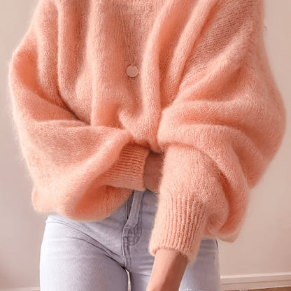 Damen Oversize Pullover Rundhals Weich Strick Langarm
