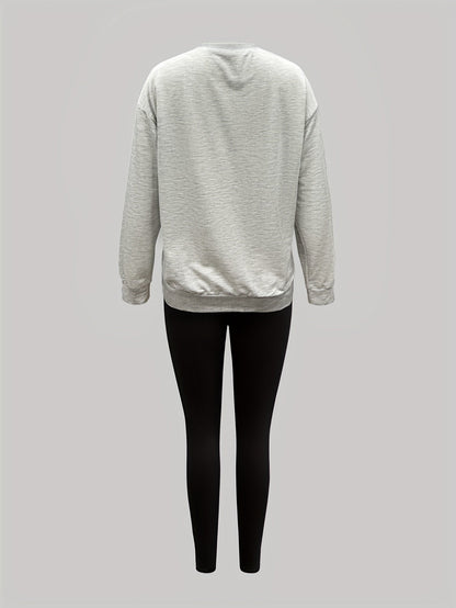 Damen Set: Pullover & Leggings mit 'New York Queens' Print, Rundhalsausschnitt