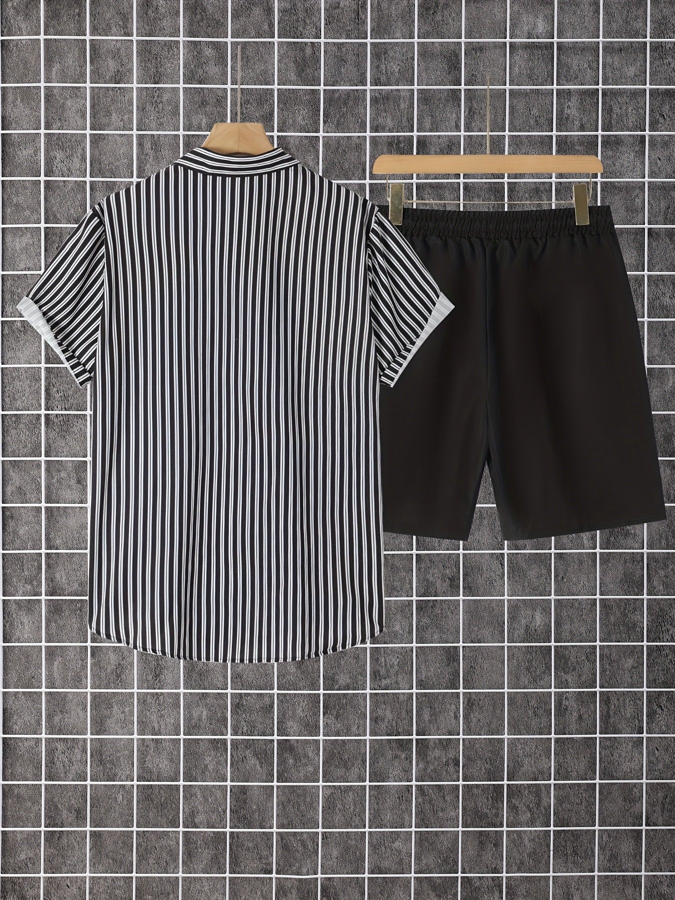 Herren Set mit Kurzarmhemd und Shorts, Modernes Streifen Design, Freizeit Outfit für Sommer und Urlaub