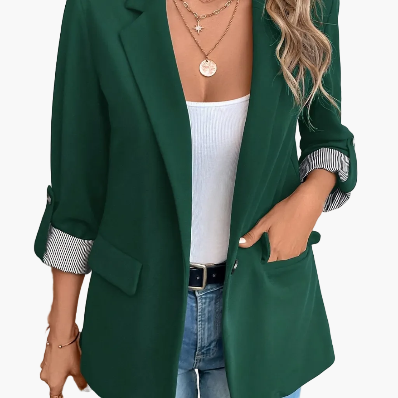 Damen Blazer Elegant Business Freizeit Sakko mit Krempelärmeln – Stilvoll für Büro und Alltag