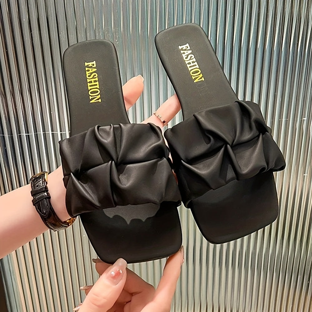 Damen Modische Slip-On Slides mit Raffung – Bequeme und Stilvolle Sandalen für Alltag und Freizeit