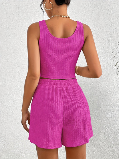Damen Freizeit Zweiteiler Set – Geripptes Crop Top und Shorts, Lässig & Modern