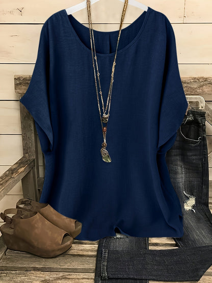 Damen Casual Oversize Shirt mit Rundhals – Bequemer Sommer-Look für Alltag & Freizeit