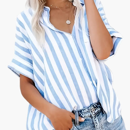 Damen Sommerbluse im Streifen-Look – Lässige Hemdbluse für Freizeit und Urlaub