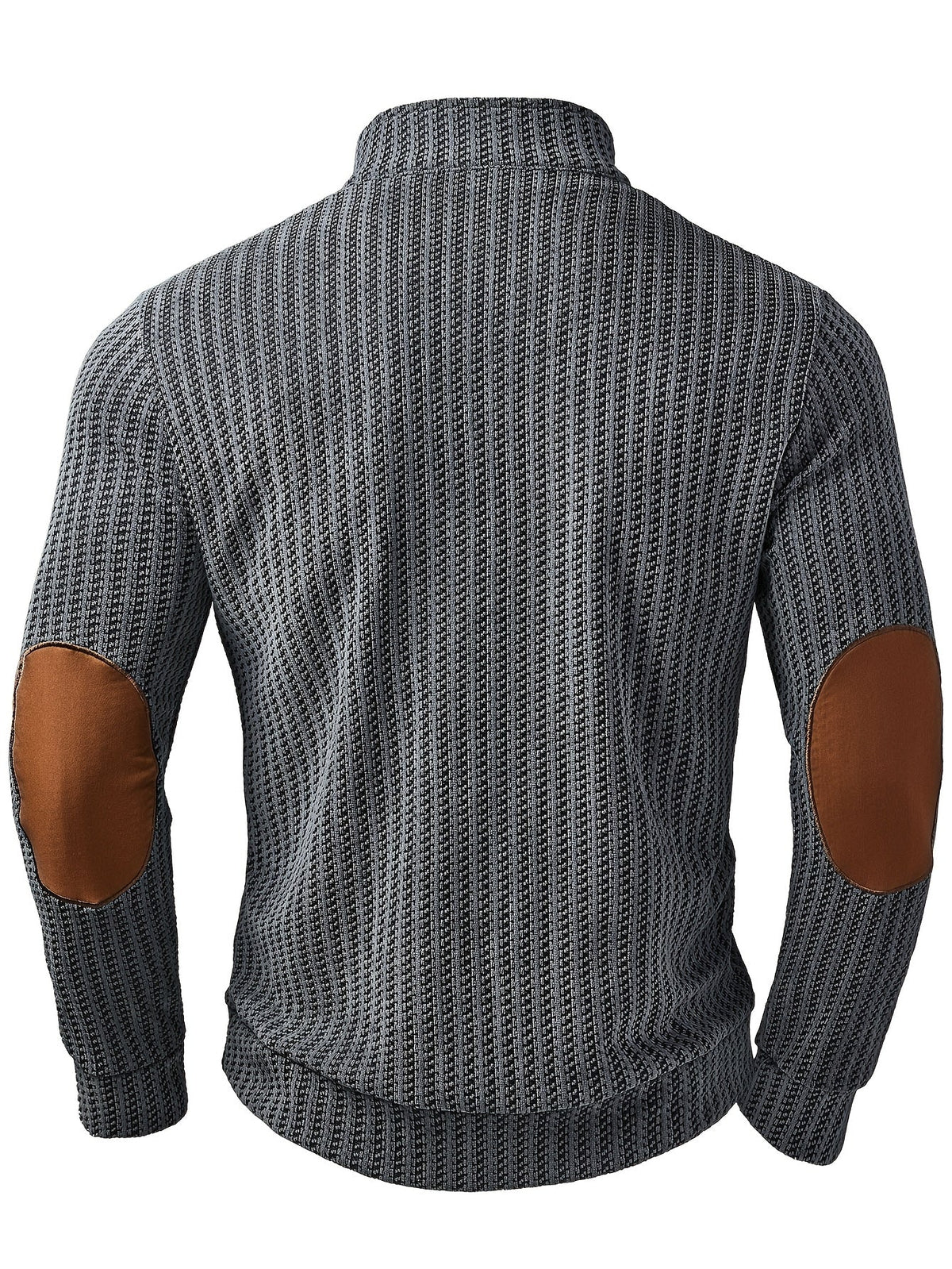Herren Strickpullover Stehkragen Halbknopfleiste Ellbogen-Patches